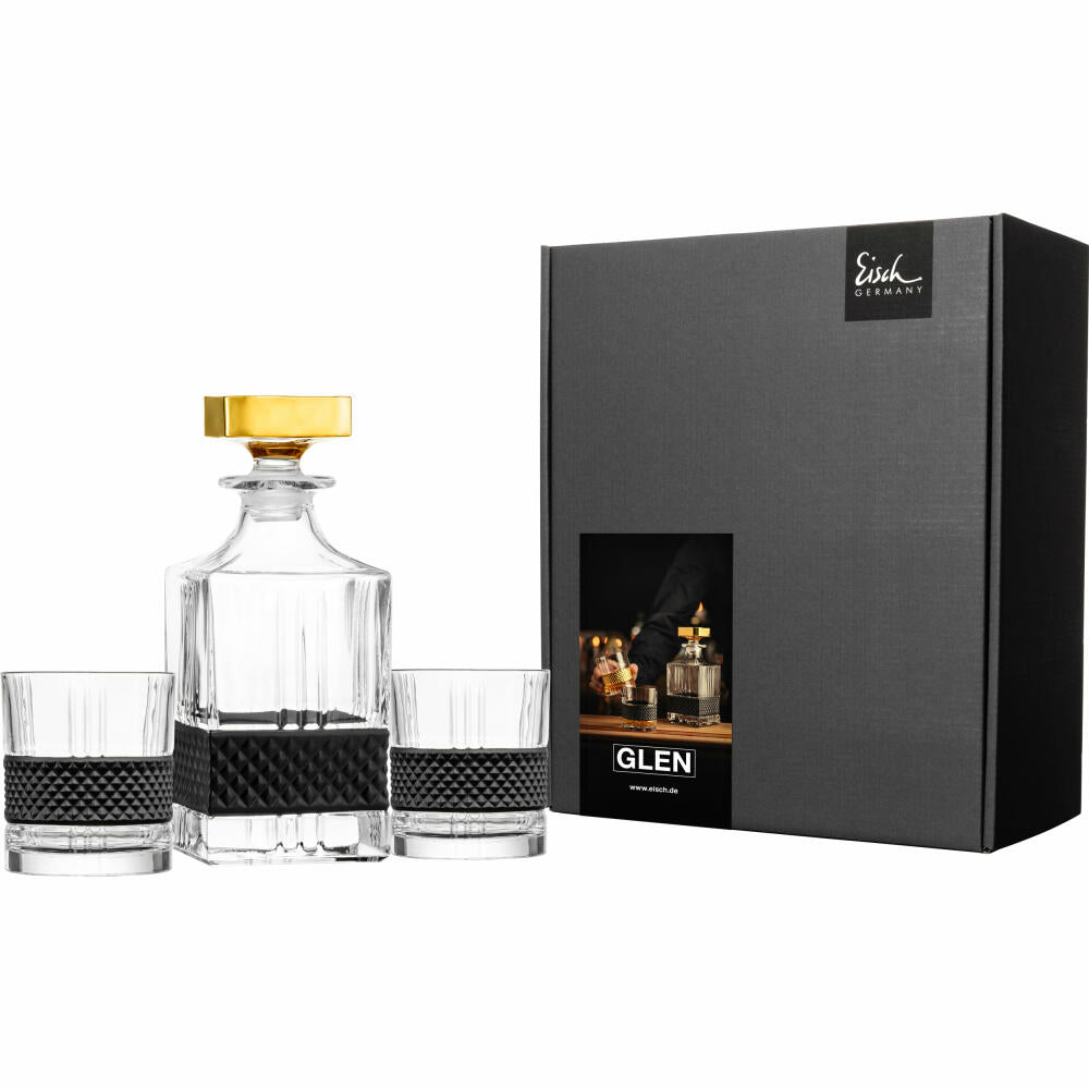 Eisch Whisky Set Glen, 3-tlg., Whiskygläser, Karaffe, Whiskybecher, Kristallglas, Schwarz, 78884598