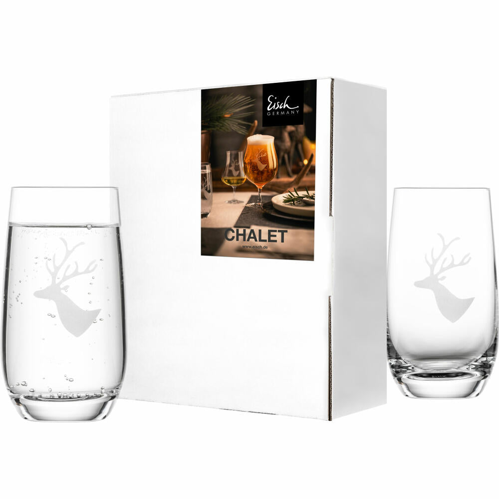 Eisch Becher 2er Set Chalet, Trinkglas, Wasserglas, Kristallglas, Hirschmotiv, 350 ml, 77155091