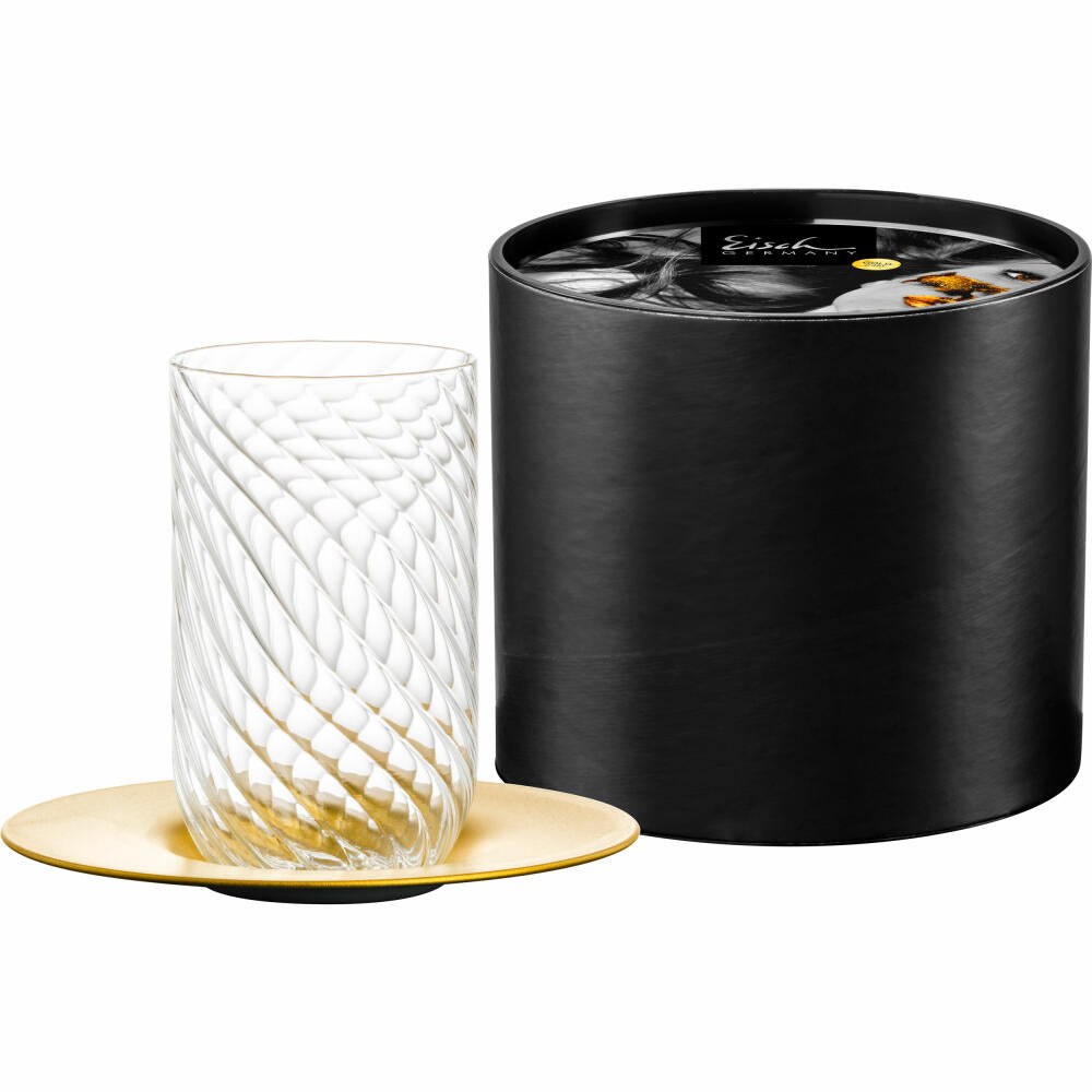 Eisch Latte Macchiato Glas Twist, mit Untertasse, Kaffeeglas, Kaffeebecher, Glas, Gold, 360 ml, 78913321