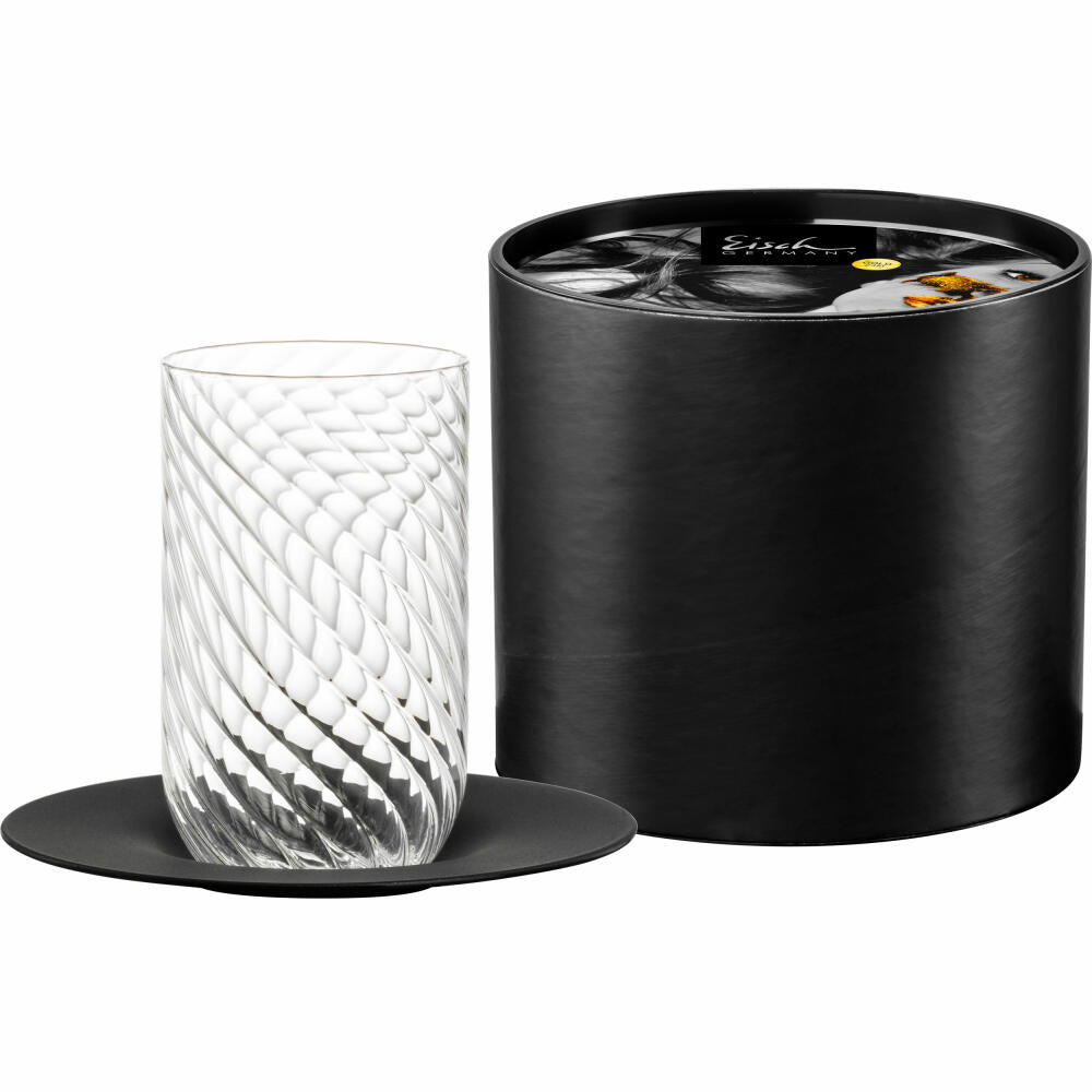Eisch Latte Macchiato Glas Twist, mit Untertasse, Kaffeeglas, Kaffeebecher, Glas, Schwarz, 360 ml, 78913322