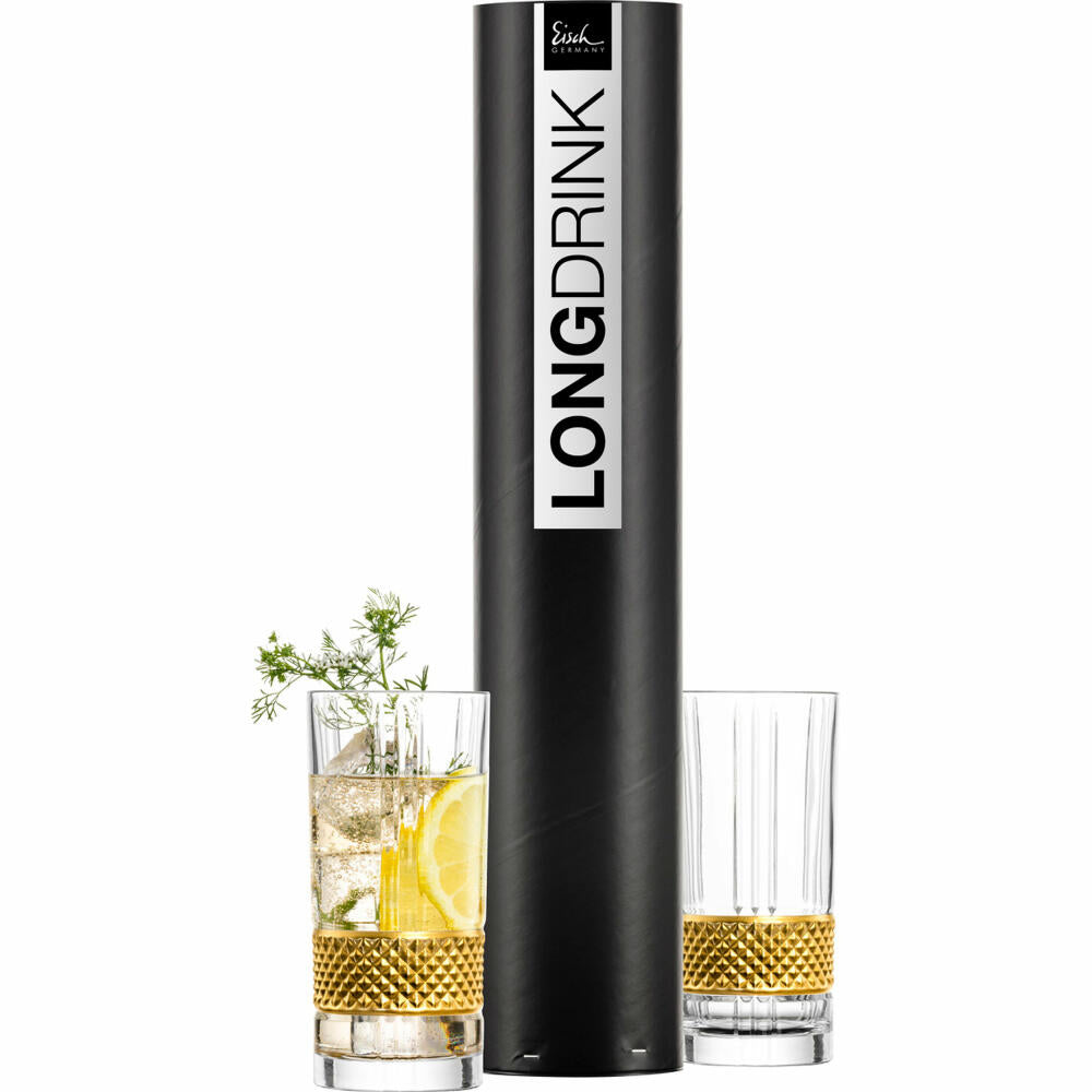 Eisch Longdrinkgläser Glen, 2er Set, Longdrinkglas, Trinkglas, Kristallglas, Gold, 350 ml, 78854414
