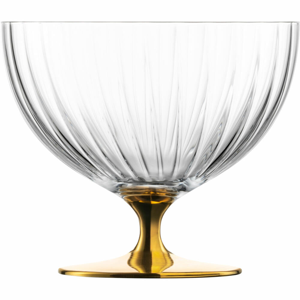 Eisch Schale auf Fuß, Fußschale, Servierschale, Salatschale, Dekoschale, Kristallglas, Goldfarben, Ø 22 cm, 30053121