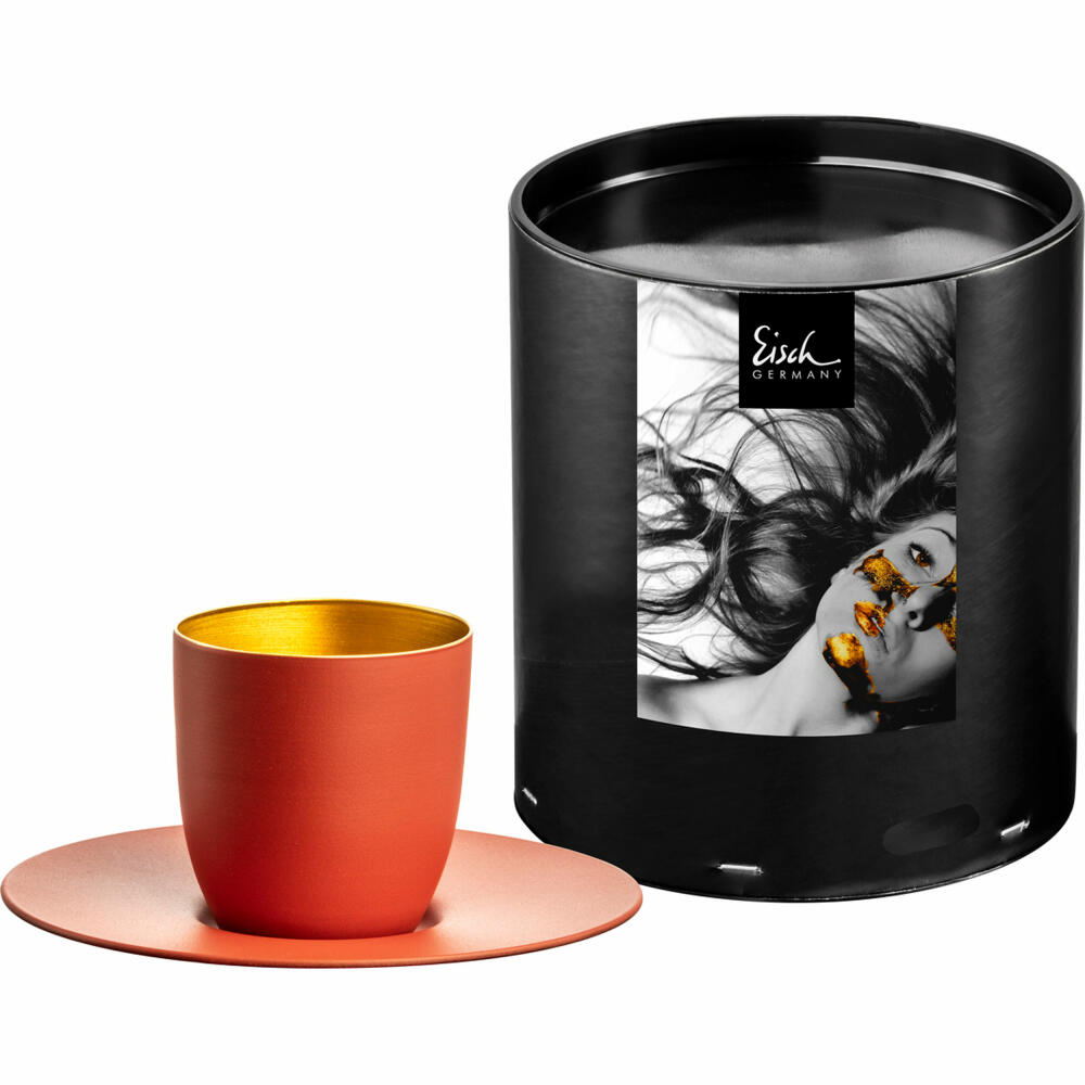 Eisch Espressoglas Cosmo Collect, mit Untersetzer, Espressotasse, Kristallglas, Coral / Gold, 100 ml, 70510915