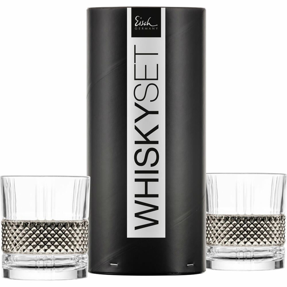 Eisch Whiskyglas Glen, 2er Set Tumbler, Whiskybecher, Glas, Platin, 330 ml, 78854404