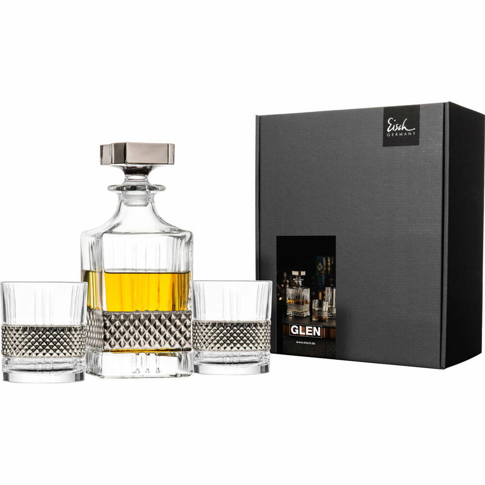 Eisch Whisky Set Glen, 3-tlg., Whiskygläser, Karaffe, Whiskybecher, Glas, Platin, 78884597