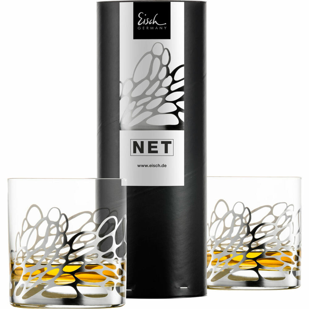 Eisch Whiskygläser Net, 2er Set Whiskyglas, Tumbler, Whiskybecher, Kristallglas, Silber, 400 ml, 79150015