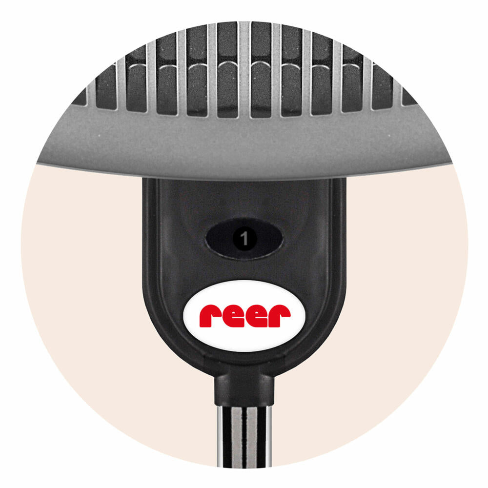 reer changing table radiant heater with stand, radiant heater, standing unit, baby heat lamp, 1 heat setting, anti-tilt device, black, 1909