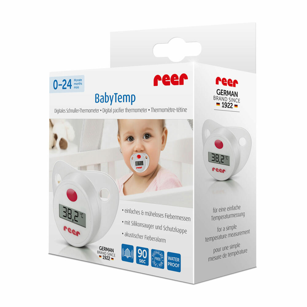 reer Digitales Schnuller-Fieberthermometer, Thermometer Digital, Fieber Messgerät, Temperaturmessung für Babys, 9633