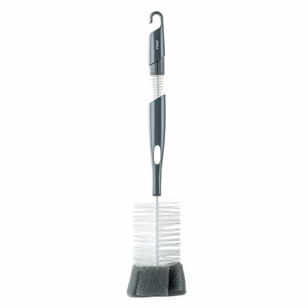 reer 2in1 Flaschen- und Saugerbürste, Reinigungsbürste, Bürste, Fläschen, Spülbürste, Schwamm, Grau / Weiß, 21031