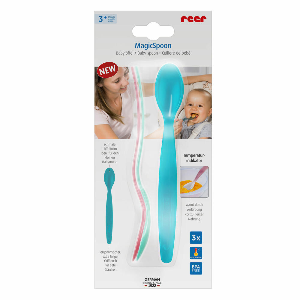 reer MagicSpoon Babylöffel, 3er Set, mit Temperaturindikator, Wärmesensorlöffel, Baby Löffel, 23012