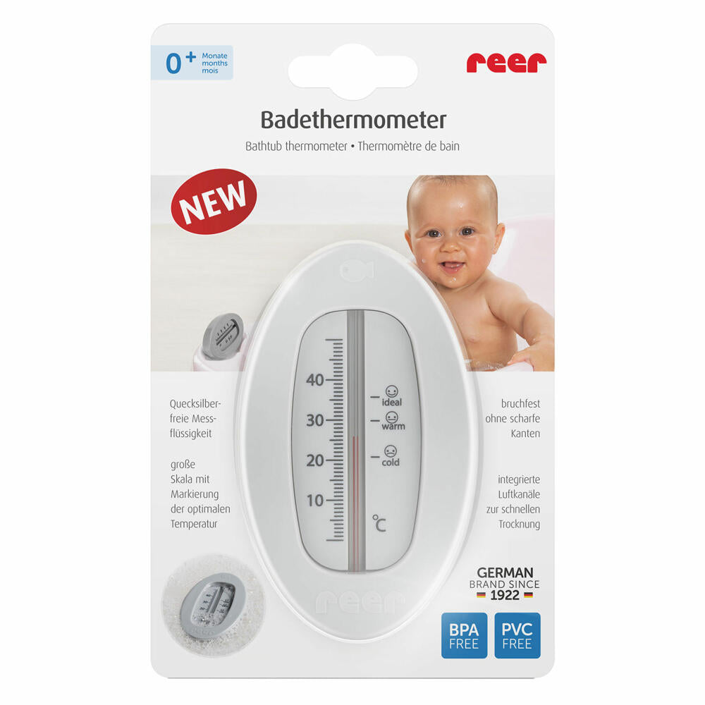 reer Badethermometer Oval, Bade Thermometer, Badewasser Temperaturmesser, Grau, 24112