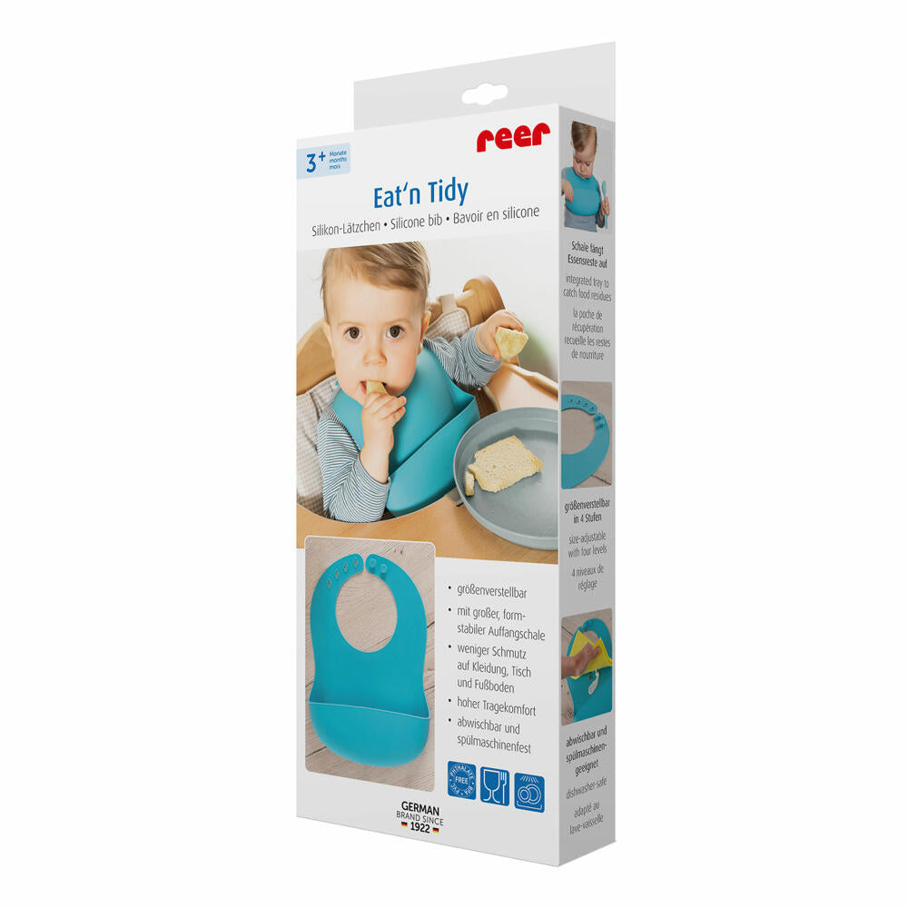 reer Eat’n Tidy Silikon-Lätzchen, mit Auffangschale, Lätzchen, Babylätzchen, Silikon, Blau, 25033