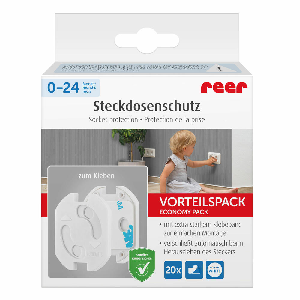 reer socket protector, set of 20, socket protector, child safety lock, child safety lock, white, 32040