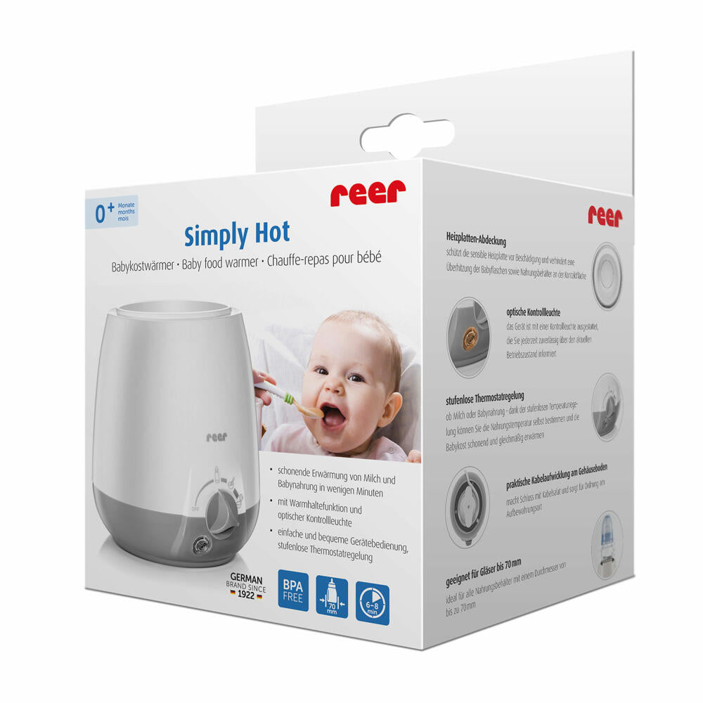 reer Simply Hot Babykostwärmer, für Fläschchen und Gläschen, Flaschenwärmer, Babynahrung, Warmhaltefunktion, 3310