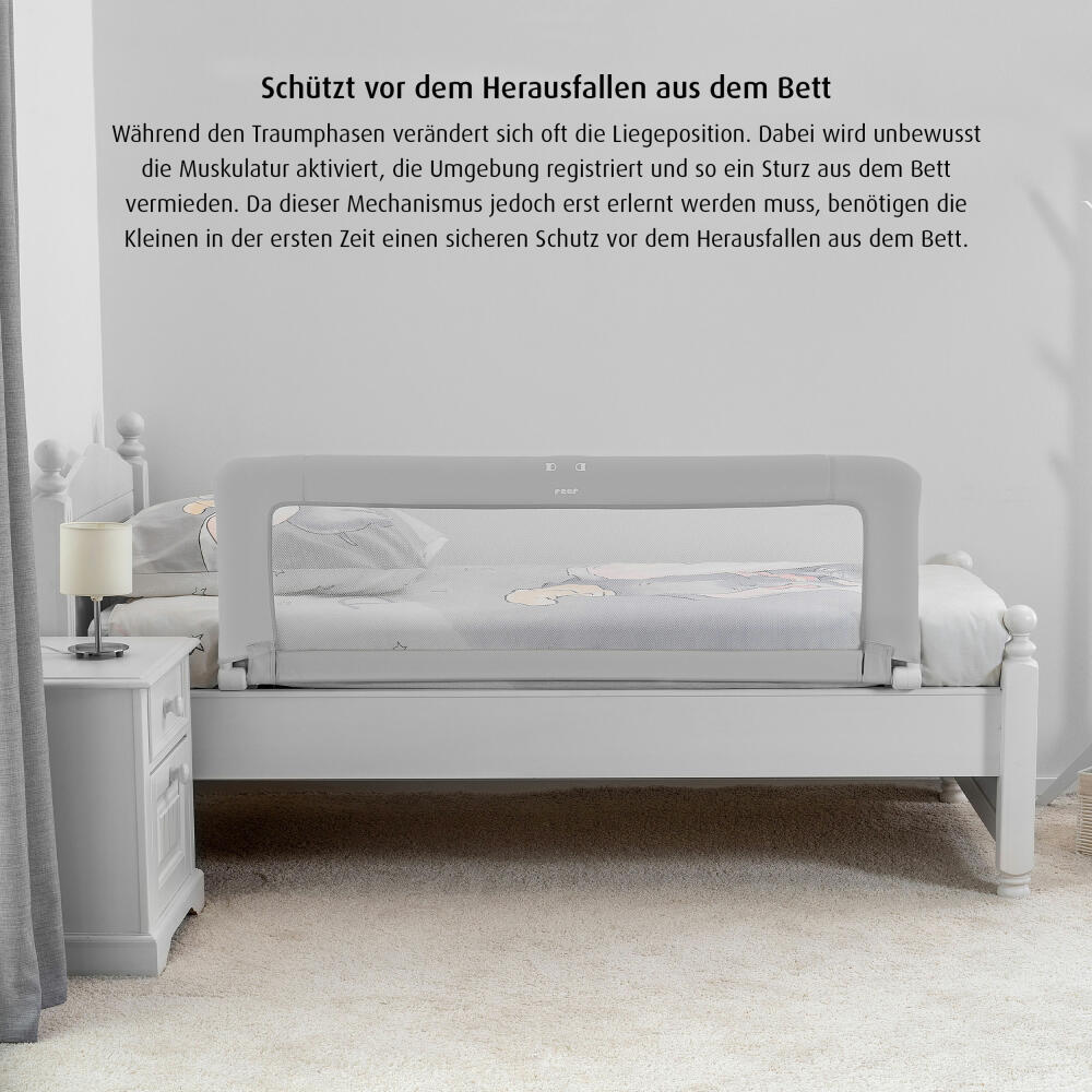 reer ByMySide XL Bettgitter, Rausfallschutz für Bett, Bettschutzgitter, Schutzgitter, mit Abklappfunktion, Länge 150 cm, 45020