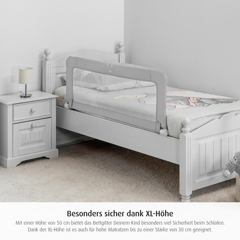 reer ByMySide XL Bettgitter, Rausfallschutz für Bett, Bettschutzgitter, Schutzgitter, mit Abklappfunktion, Länge 150 cm, 45020