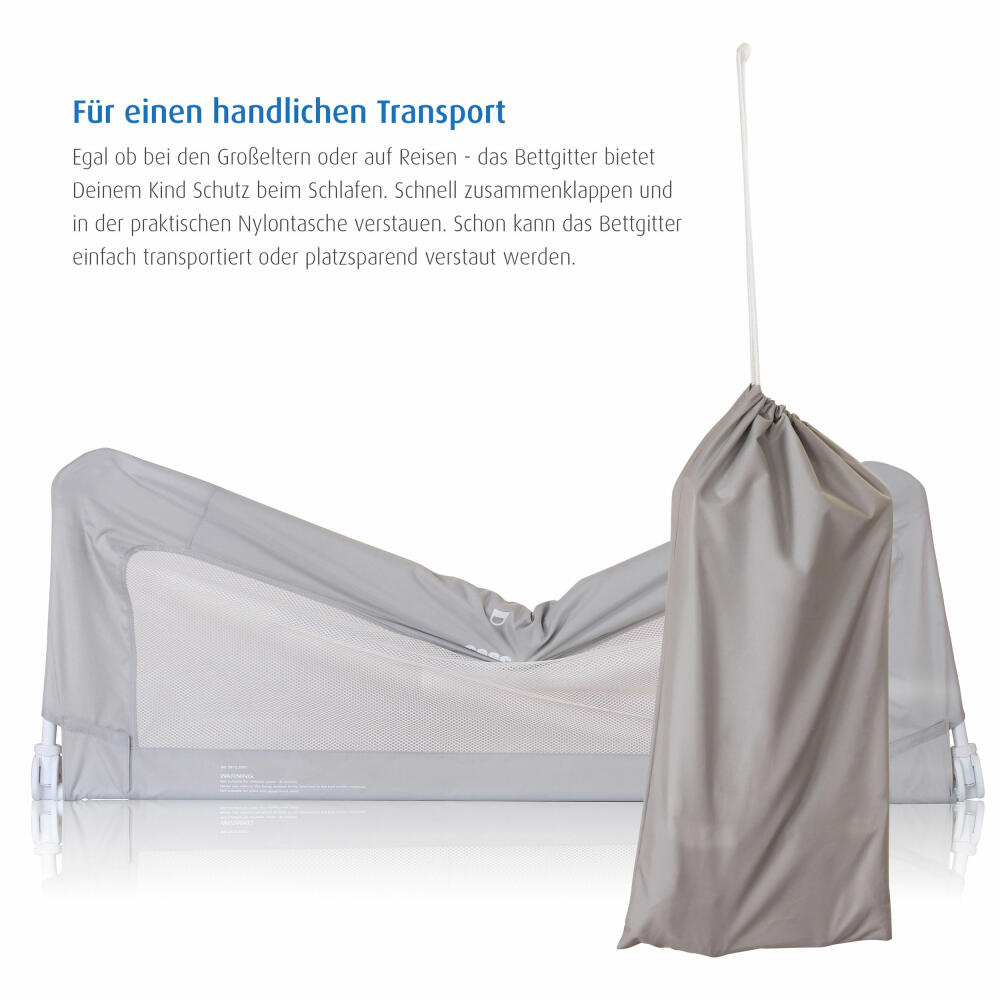 reer ByMySide XL Bettgitter, Rausfallschutz für Bett, Bettschutzgitter, Schutzgitter, mit Abklappfunktion, Länge 150 cm, 45020