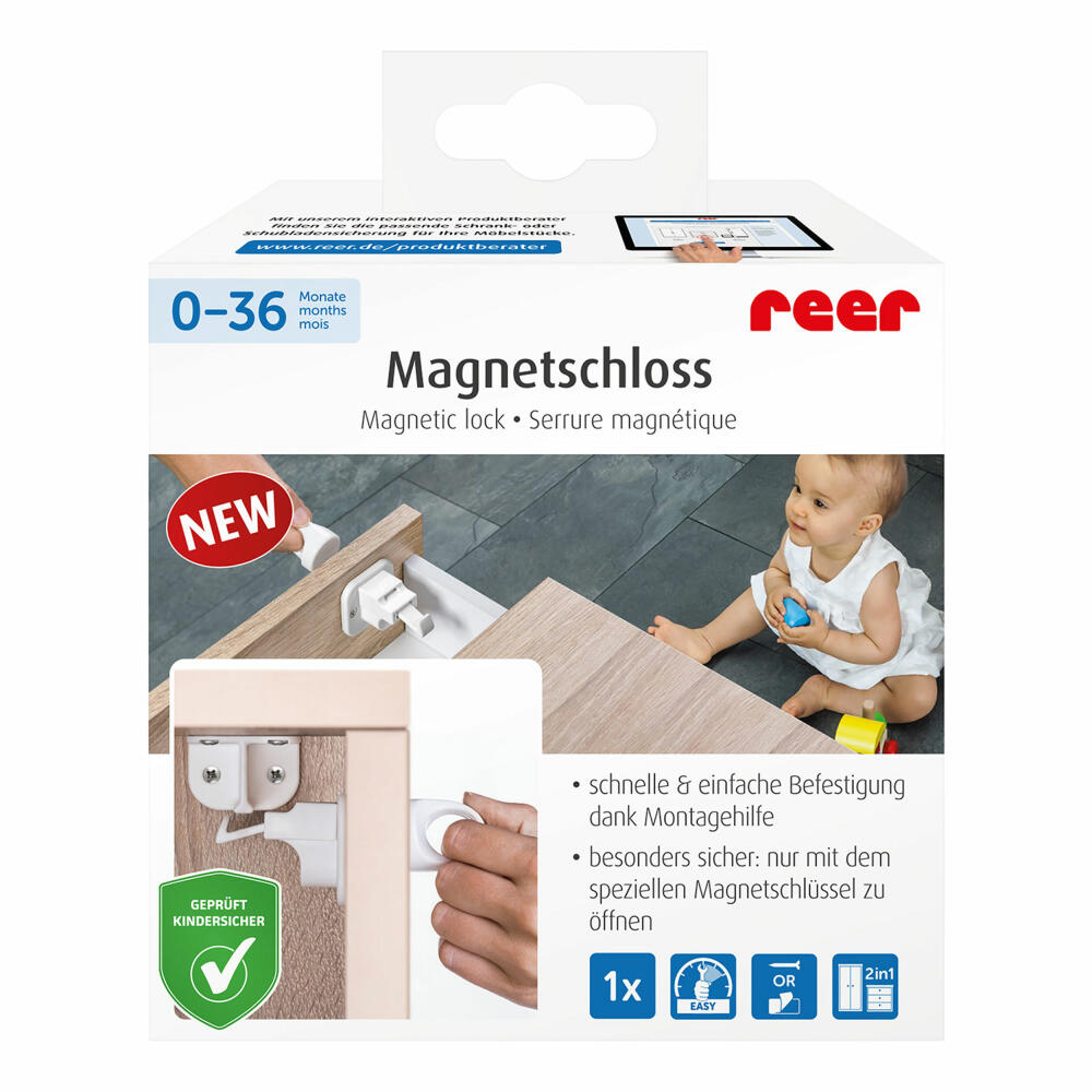 reer magnetic lock, cabinet lock, cupboard lock, drawer, child safety lock, child safety lock, 51030