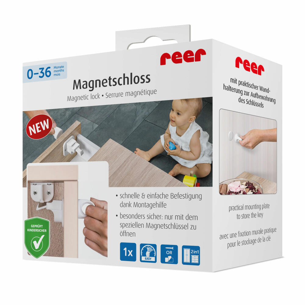 reer magnetic lock, cabinet lock, cupboard lock, drawer, child safety lock, child safety lock, 51030