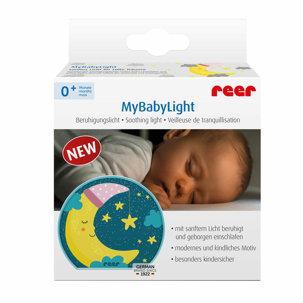 reer MyBabyLight Moon, calming light, night light, slumber light, Pacific Blue, 52063