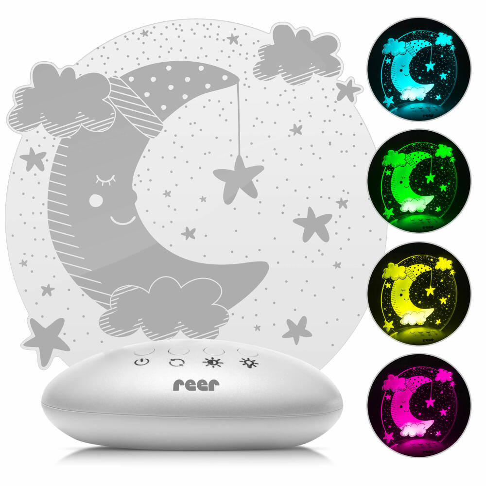 reer ColourLumy Moon calming light, night light for children, slumber light, lamp, colour change, timer function, acrylic glass panel, grey, 52121