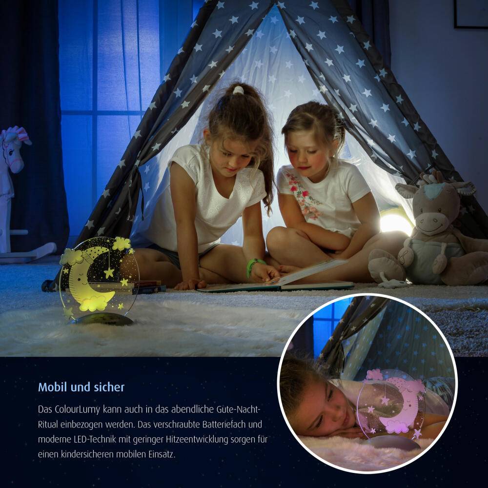reer ColourLumy Moon calming light, night light for children, slumber light, lamp, colour change, timer function, acrylic glass panel, grey, 52121