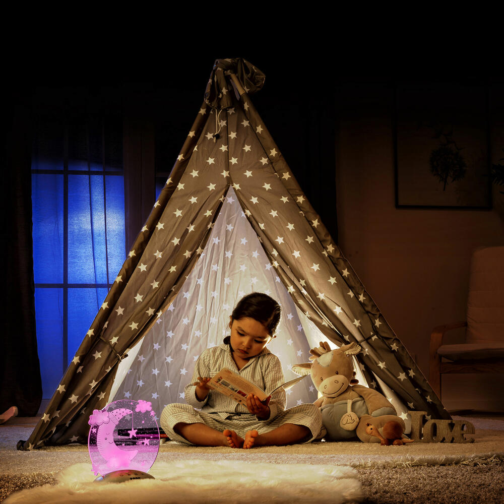 reer ColourLumy Moon calming light, night light for children, slumber light, lamp, colour change, timer function, acrylic glass panel, grey, 52121