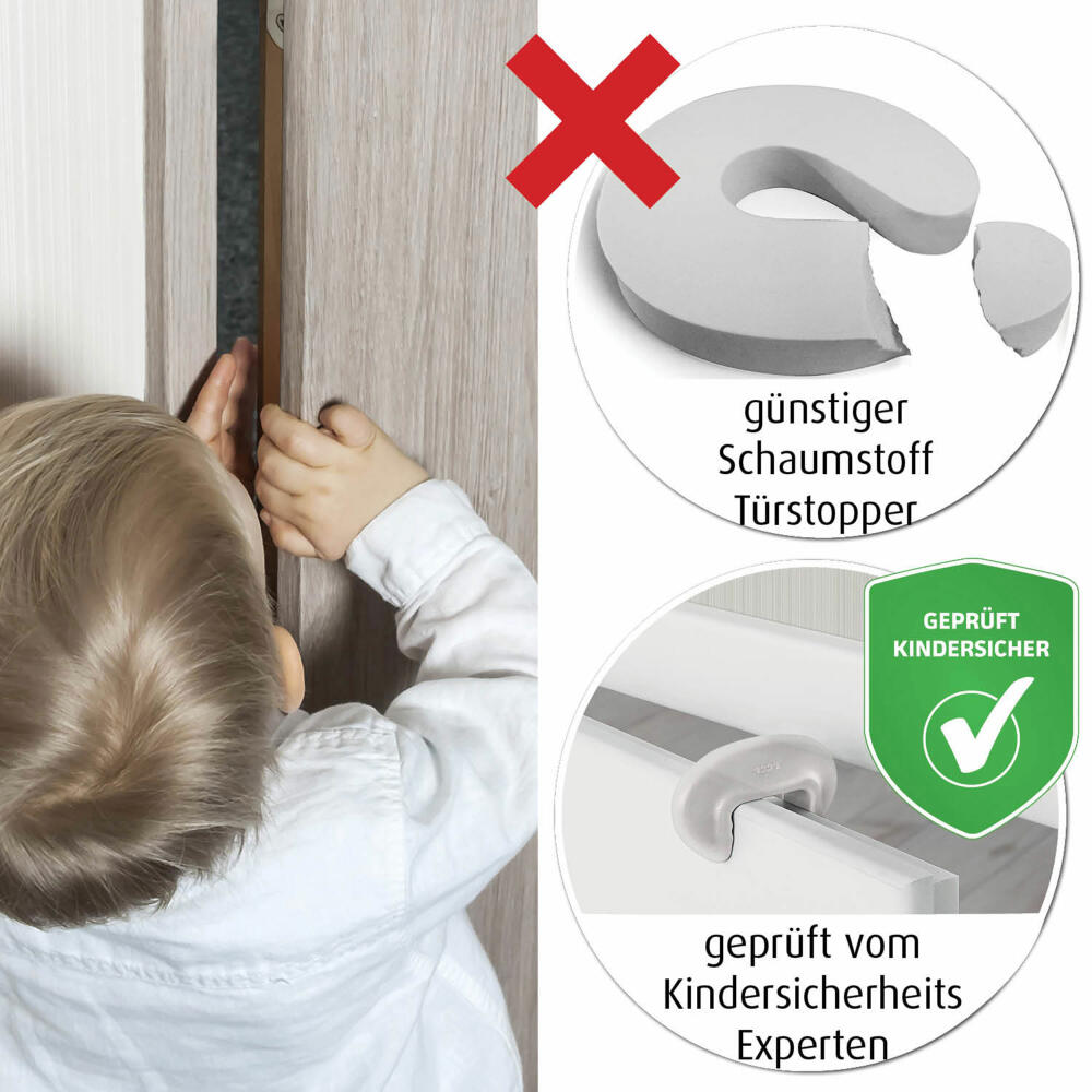 reer Türstopper, 3er Set, Finger-Klemm-Schutz, Türsicherung, Tür Stopper, Kindersicherung, Transparent, 70059