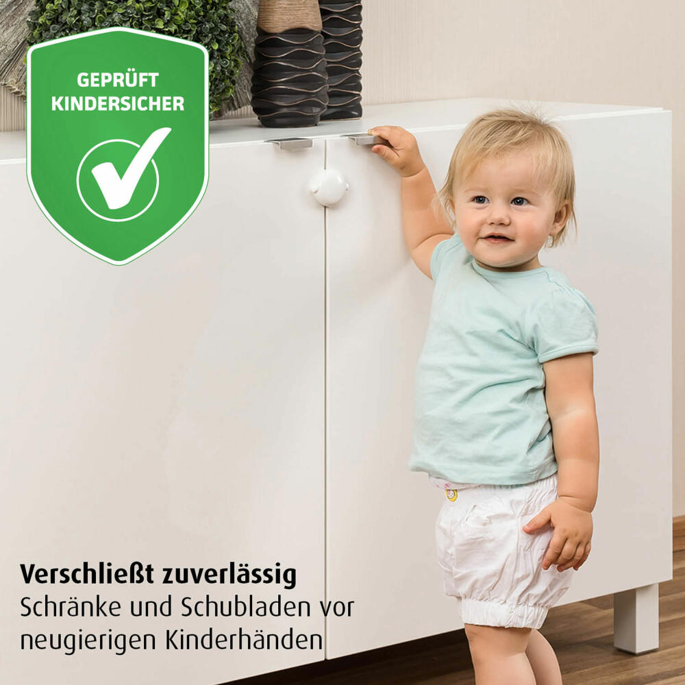 reer Schrankschloss für Doppeltüren, Schrank Schloss, Kindersicherung, Schranksicherung, Baby Sicherheit, Kinder Schutz, 71020