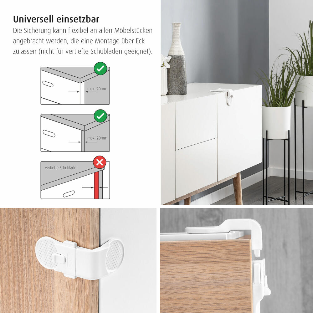 reer Cabinet and drawer lock External, Cabinet lock, Drawer, Lock, Child safety lock, For gluing, 71050