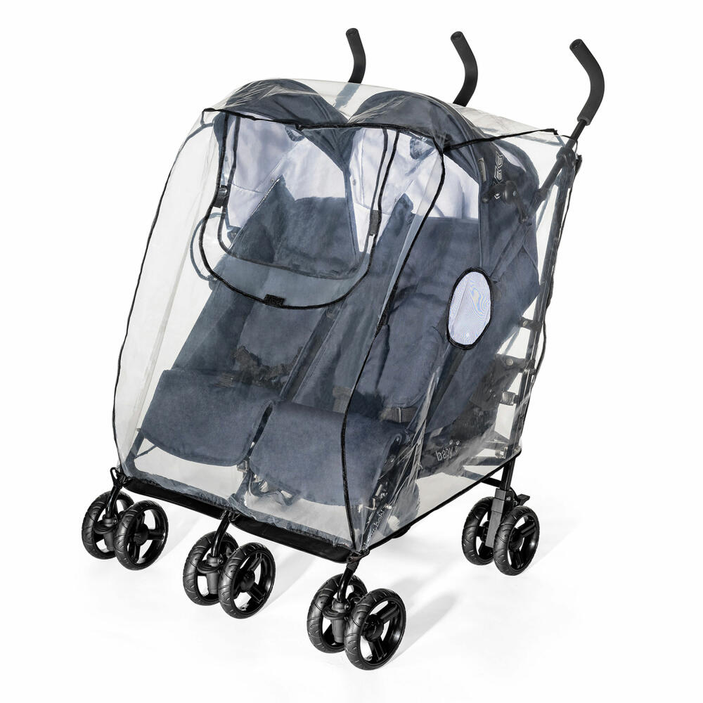 reer RainCover Twin Regenschutz für Zwillingswagen, Regenverdeck, Regenhaube, Kinderwagen, 71584