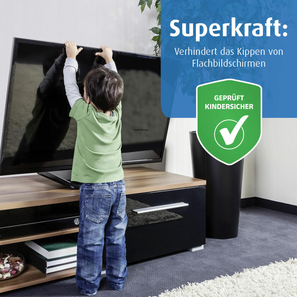 reer TV-Kippsicherung, Wandbefestigung, Kippschutz, Fernseher, Kindersicherung, Kinder Sicherung, 73010