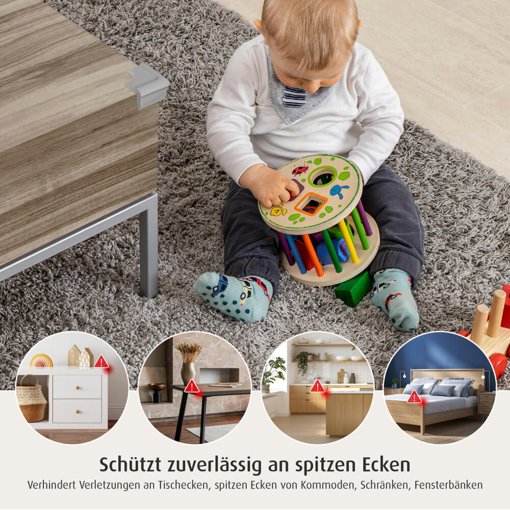 reer Eckenschutz Soft, 4er Set, Ecken Schutz, Kantenschutz, Stoßschutz, Kinder Sicherung, Grau, 82031