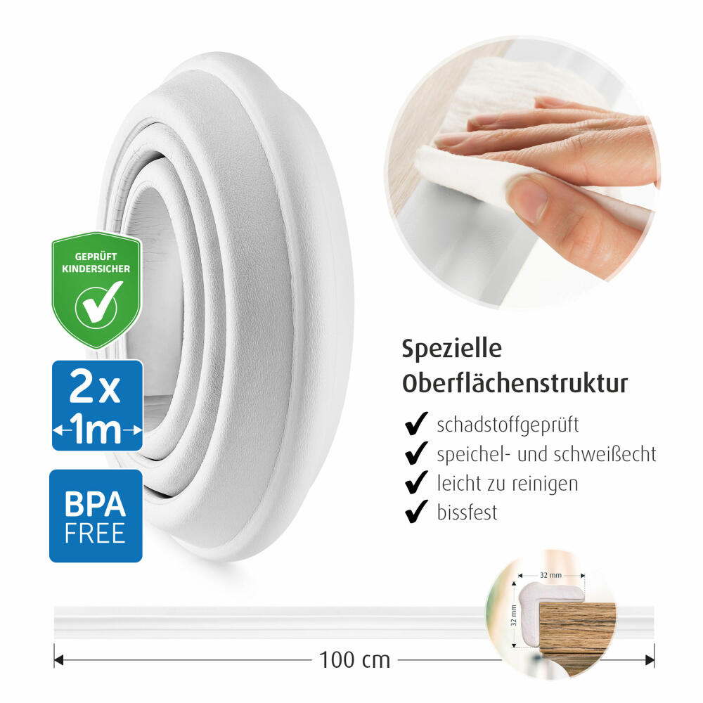 reer Kantenschutz soft, Kanten Schutz, Kinder, Sicherheit, Kindersicherung, Schaumstoff, Weiß, 82040