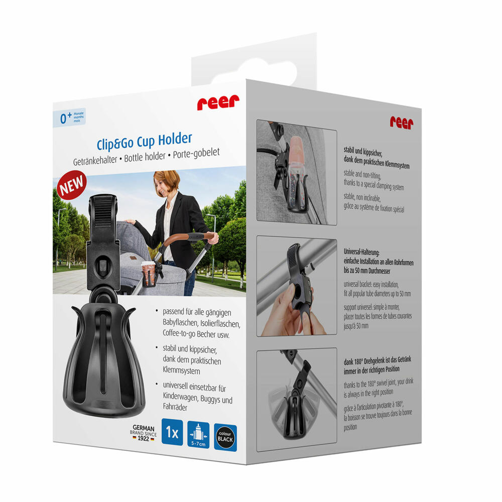 reer Clip&Go Cup Holder Getränkehalter, Babyflasche, Becherhalter, Kinderwagen, 84021