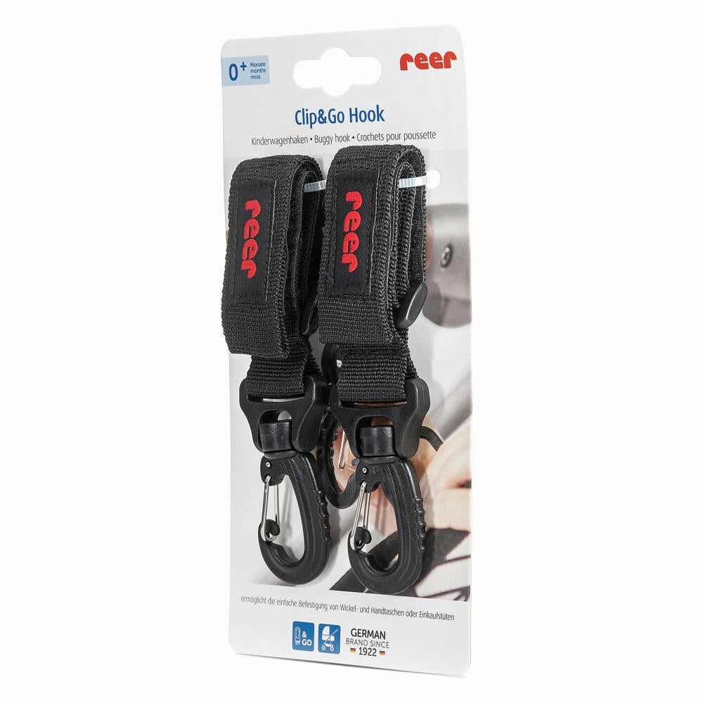 reer Clip&Go Hook Kinderwagenhaken, 2er Set, Kinderwagen Haken, Befestigung Wickeltasche, 84101