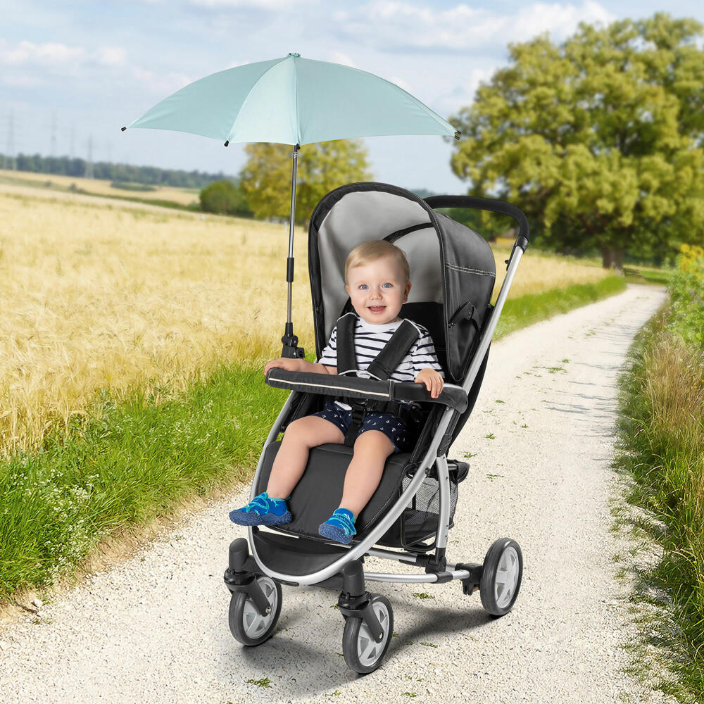 reer ShineSafe Kinderwagen-Sonnenschirm, Sonnen Schirm, Sonnenschutz, UV Schutz, Kinderwagen, Mint, 84173