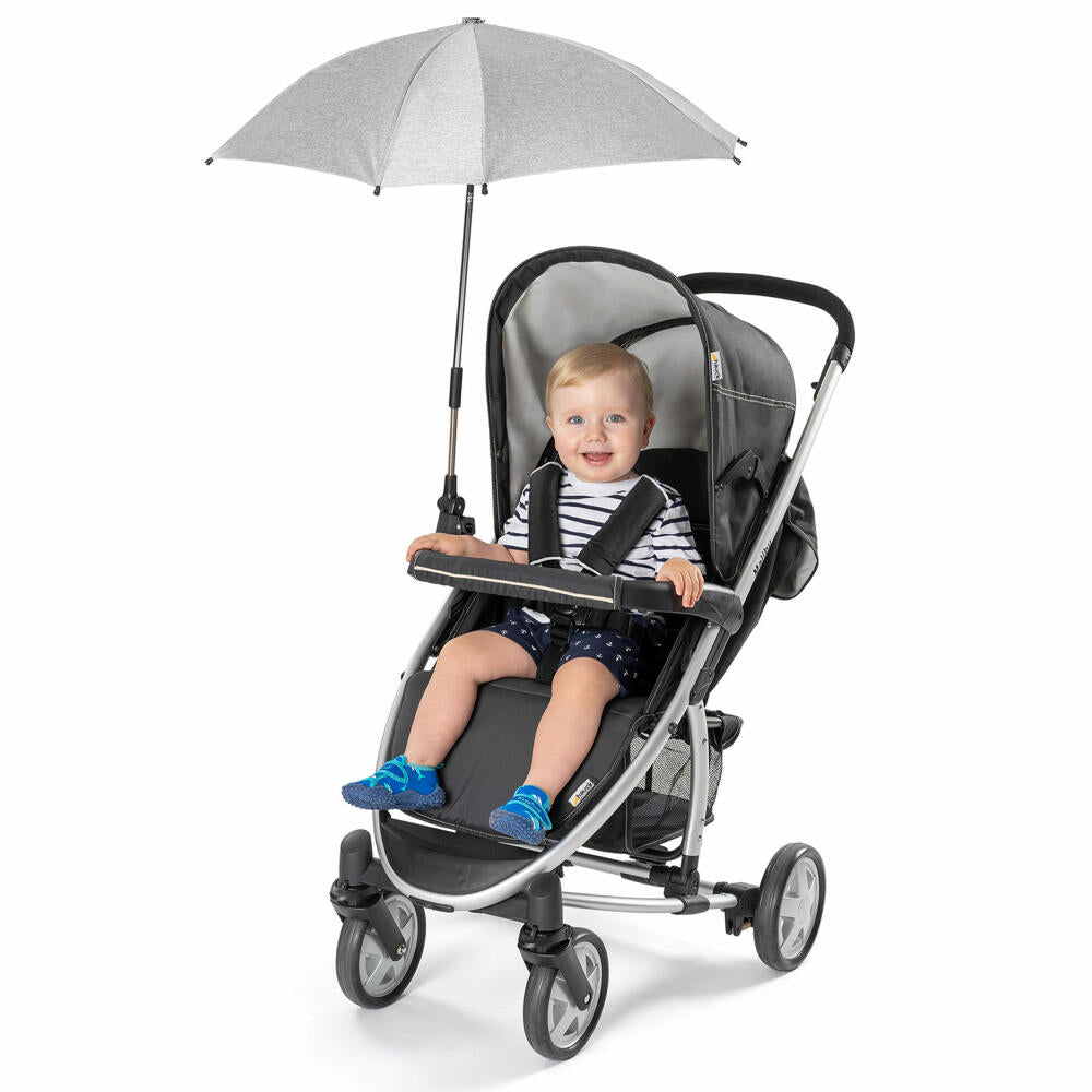 reer ShineSafe Kinderwagen-Sonnenschirm, Sonnen Schirm, Sonnenschutz, UV Schutz, Kinderwagen, Grau Melange, 84181