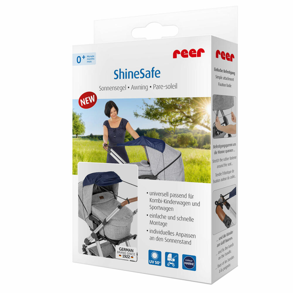 reer ShineSafe Sonnensegel, Sonnenschutz, UV Schutz, Kinderwagen, Marineblau, 84213