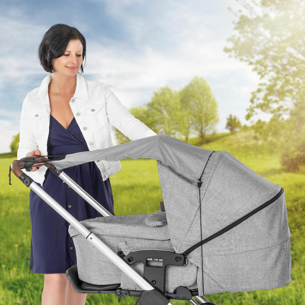 reer ShineSafe+ Sonnensegel, Sonnenschutz, UV Schutz, Kinderwagen, Grau-Melange, 84231