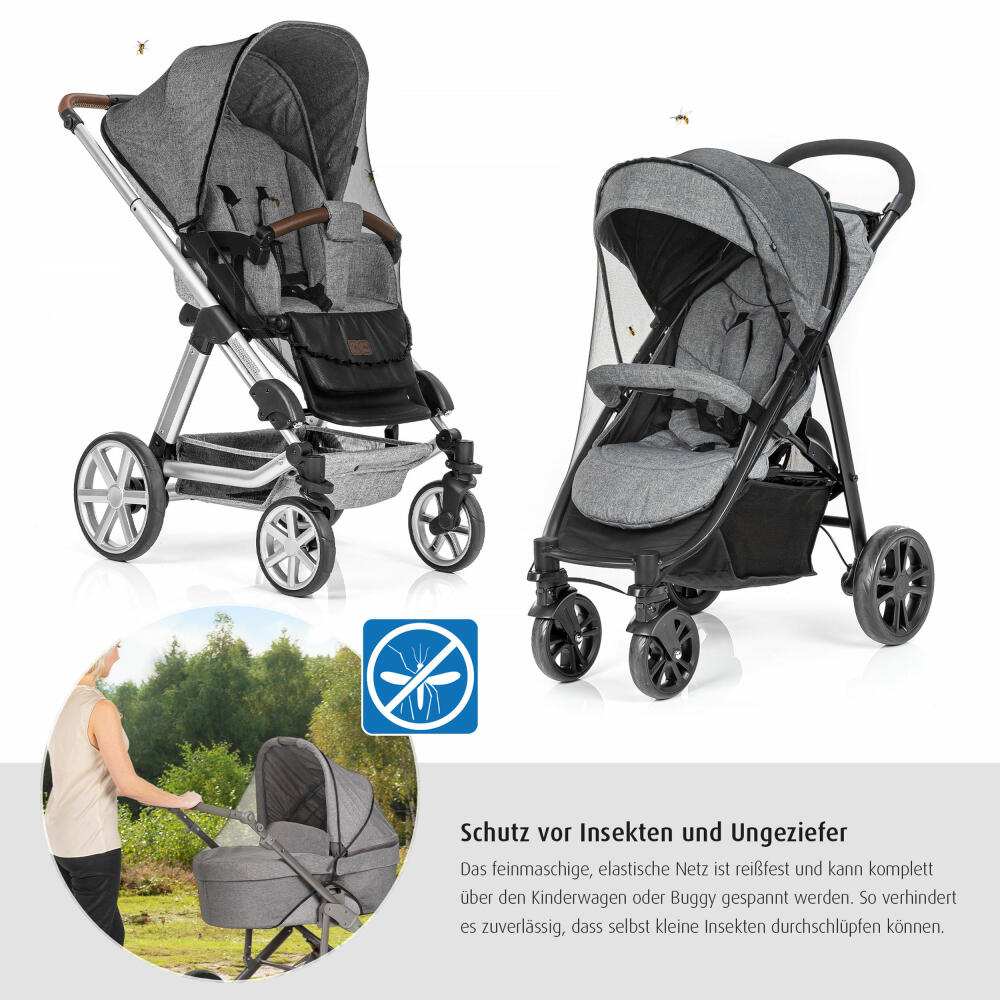 reer BiteSafe Insektenschutz für Kinderwagen, Moskitonetz, Mückennetz, Fliegennetz, Polyester, Schwarz, 87021