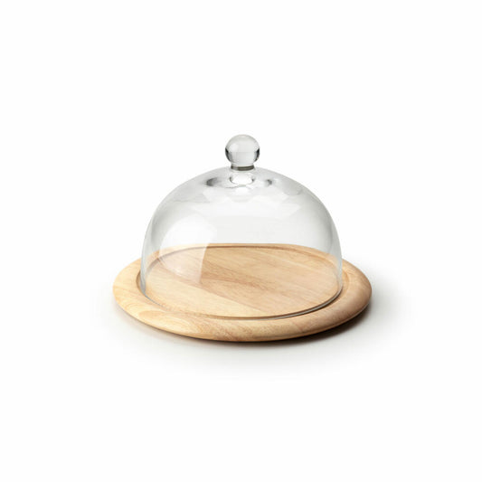 Continenta cheese cover 2-piece, serving cover, cheese cover, rubberwood, glass, Ø 26 cm, 3046