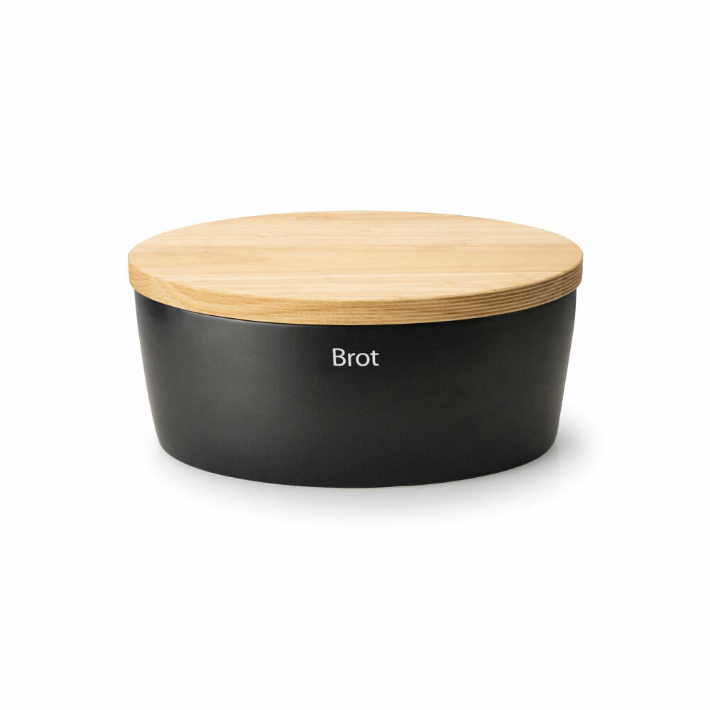 Continenta bread bin oval with wooden lid, ceramic, rubberwood, black, 36 x 23 x 15.5 cm, 3736
