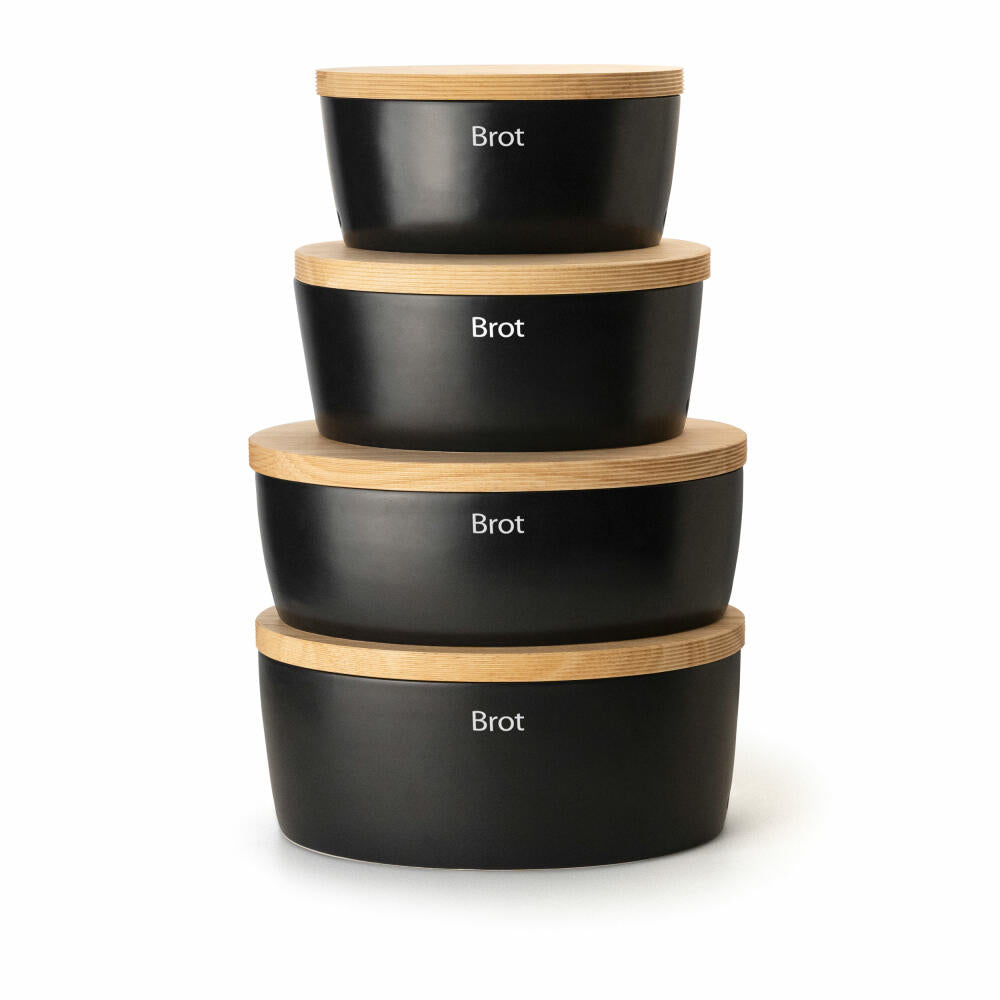Continenta bread bin oval with wooden lid, ceramic, rubberwood, black, 36 x 23 x 15.5 cm, 3736