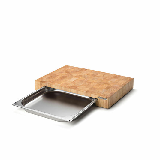 Continenta cutting board end grain with stainless steel drawer, kitchen board, breakfast board, rubberwood, stainless steel, 48 x 32.5 x 6.5 cm, 4027