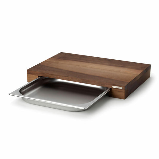 Continenta cutting board with drawer, kitchen board, serving board, drip tray, walnut wood, 48 x 32.5 cm, 4211
