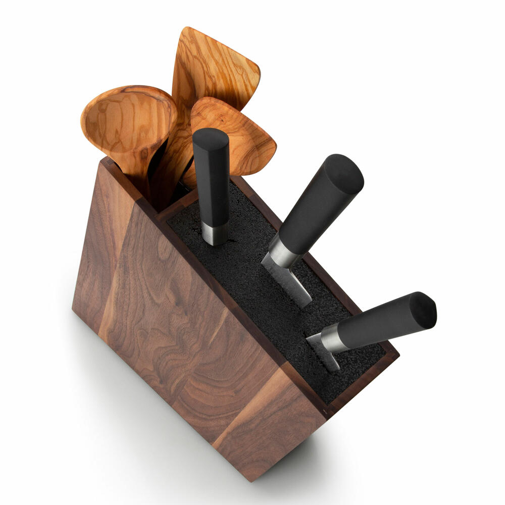 Continenta Messerblock mit flexiblem Einsatz, schräg stehend, mit Utensilienbehälter, Messeraufbewahrung, Walnussholz, 31 x 8 x 24.5 cm, 4251