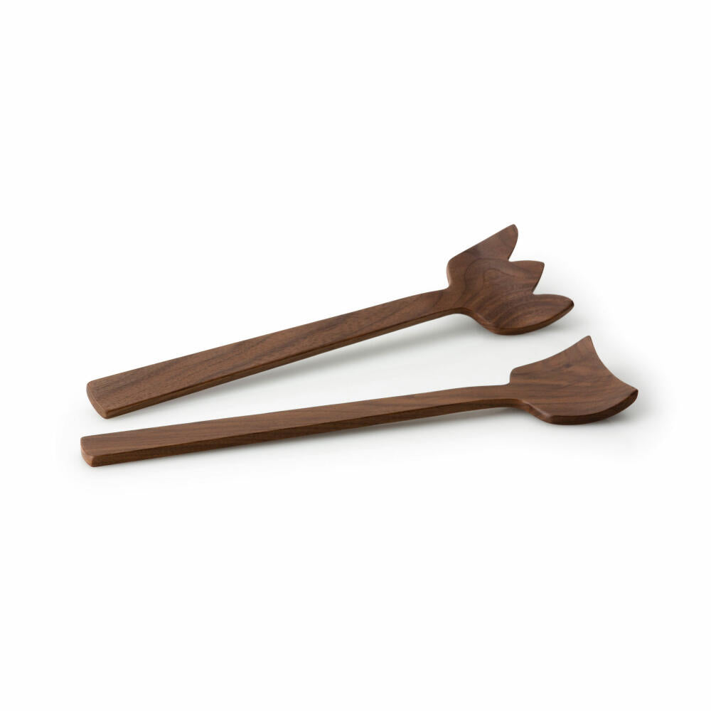 Continenta Salatbesteck Tulip, 2-tlg., Salat Besteck, Salatgabel, Salatlöffel, Holzbesteck, Walnussholz, L 30.5 cm, 4265