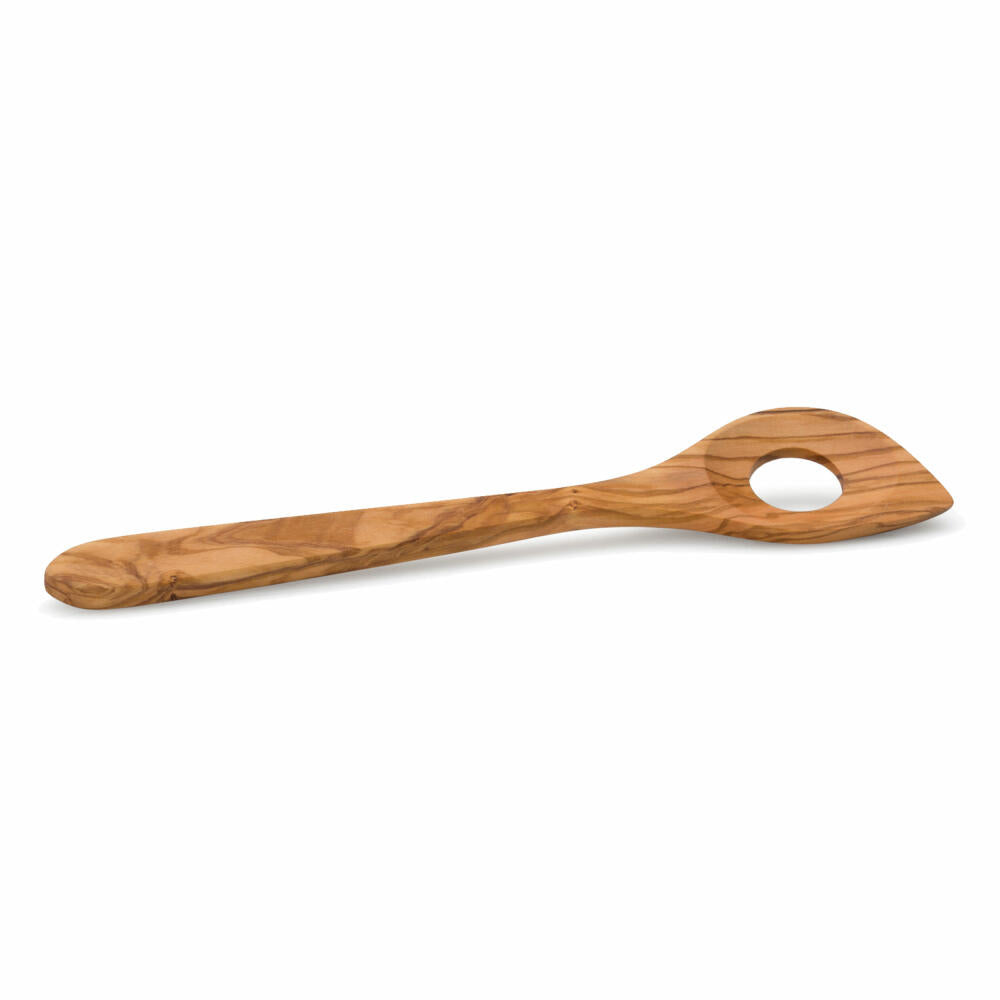 Continenta Kochlöffel mit Ecke und Loch, Rührlöffel, Holzlöffel, Küchenhelfer, Kochzubehör, Olivenholz, L 30 cm, 4923