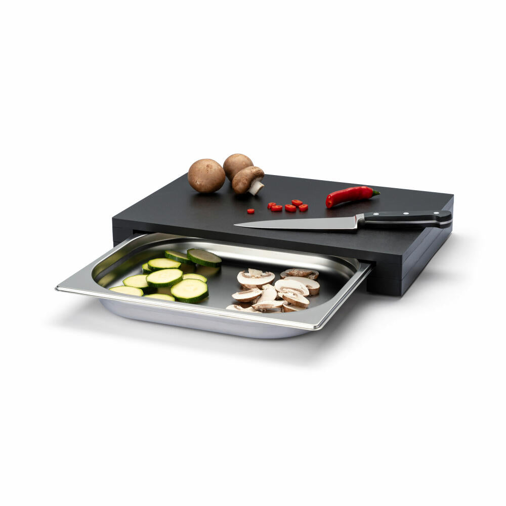 Continenta cutting board with drawer, kitchen board, serving board, drip tray, Duracore, black, 39 x 27 x 5 cm, 5326